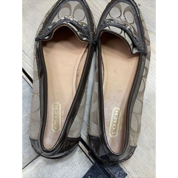 COACH Fortunata Loafer US9 Tan/Brown Slip-on Leather Canvas Driving Shoes - Picture 10 of 10